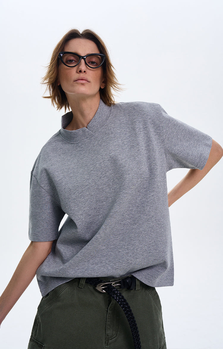MADWITCH MINIMALIST SMALL COLLAR T-SHIRT #241316