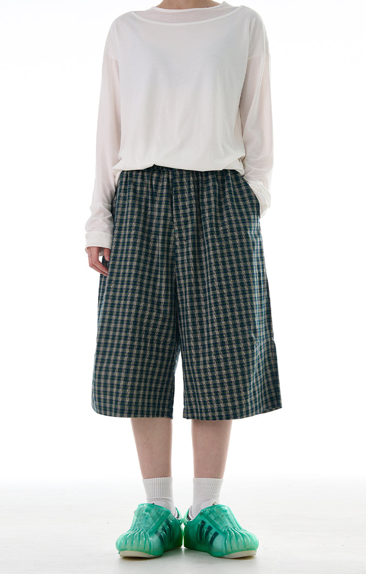 MADWITCH COLORBLOCK PLAID CROPPED CASUAL PANTS #DR3501