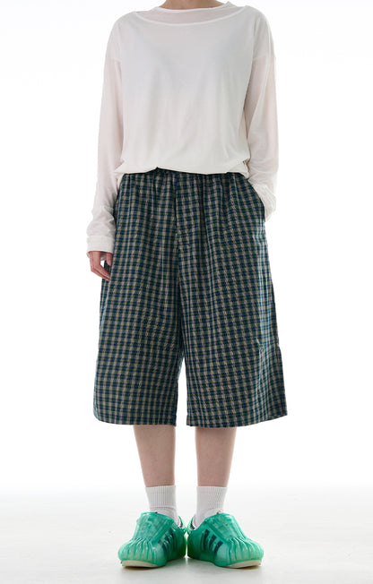 MADWITCH COLORBLOCK PLAID CROPPED CASUAL PANTS #DR3501