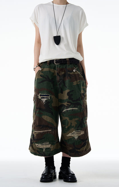 MADWITCH DISTRESSED CAMO SHORTS #Z012