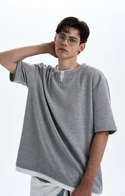 MADWITCH FAKE TWO-PIECE V-NECK TEE #L677