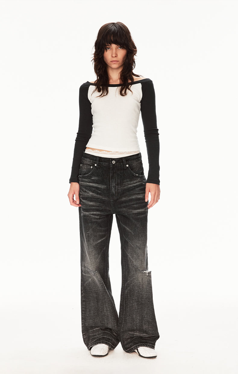 MADWIT RIPPED WIDE JEANS #GPC9792