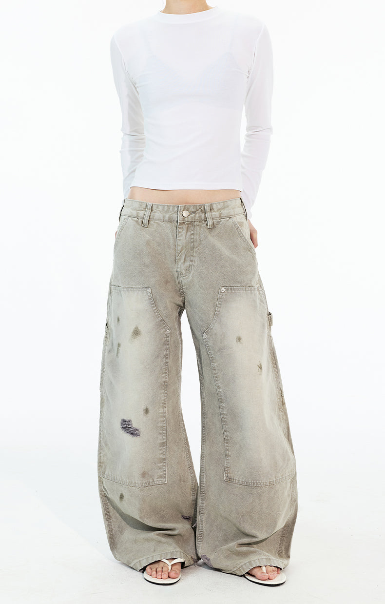 MADWITCH DISTRESSED WIDE WORK PANTS #G6924