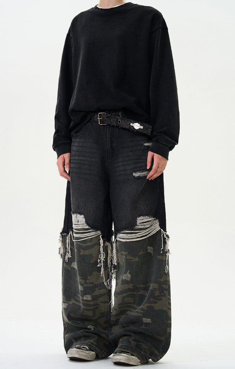 MADWITCH PATCHWORK FRINGED DENIM JEANS #WHOA070