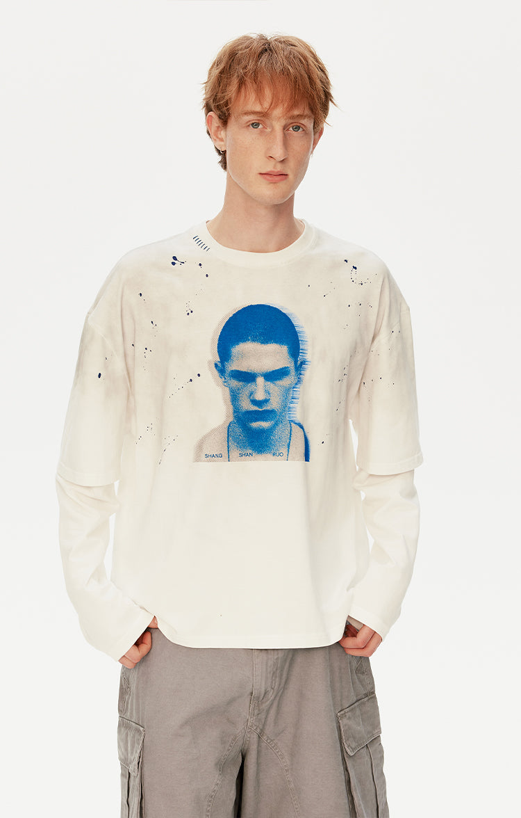 MADWITCH DISTRESSED FAUX LAYER TEE #T631