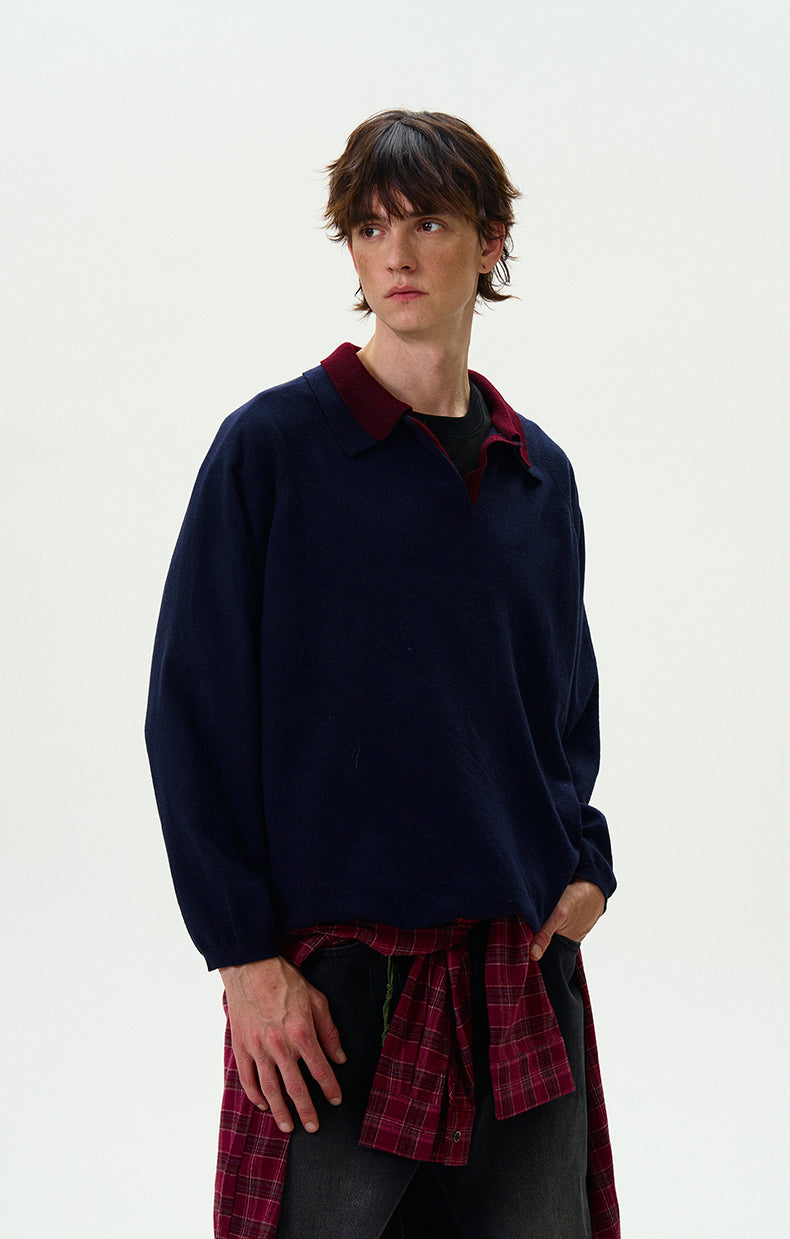 MADWITCH DOUBLE-LAYER CONTRAST KNIT SWEATER #L535