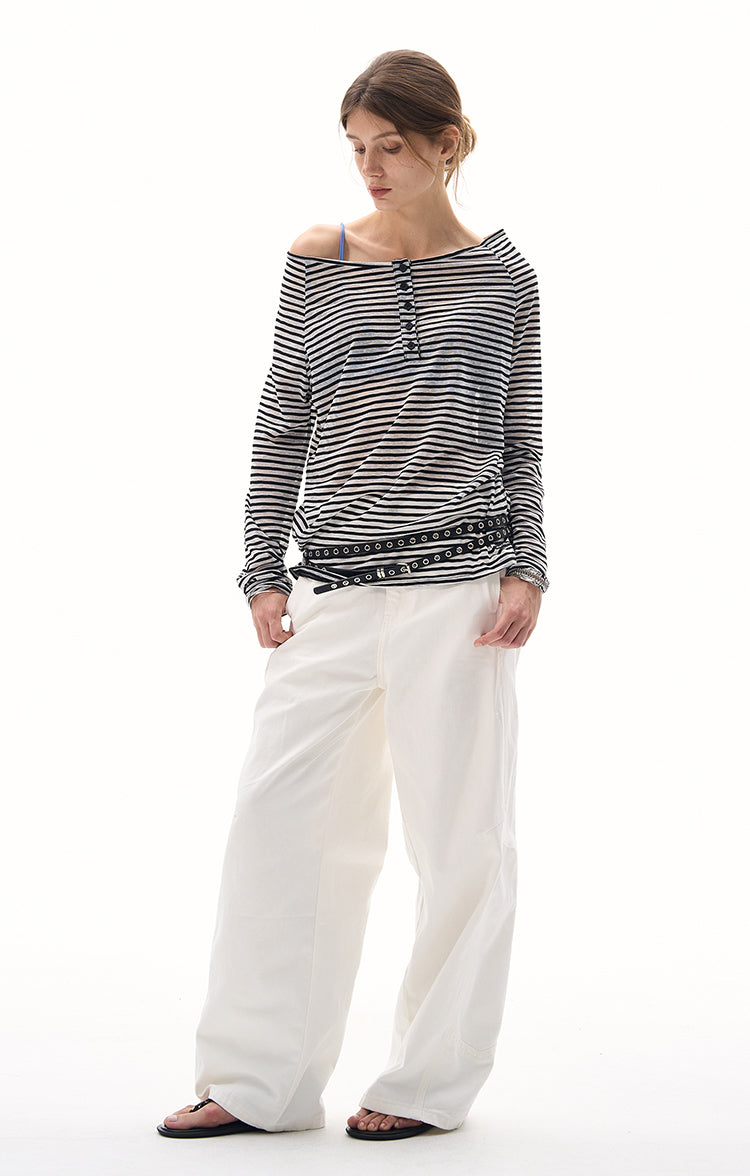 MADWITCH BOAT NECK STRIPED LAYER #MS7558