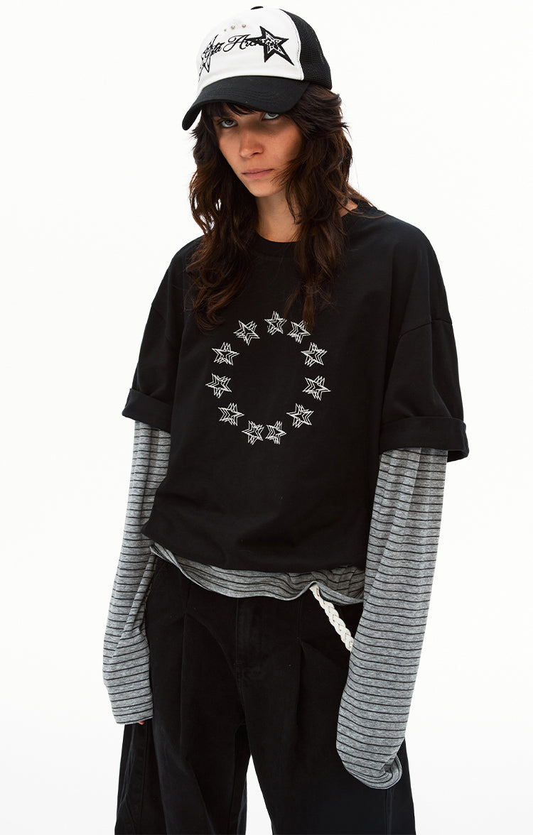 MADWITCH PATCHWORK FAUX LAYER TEE #T633