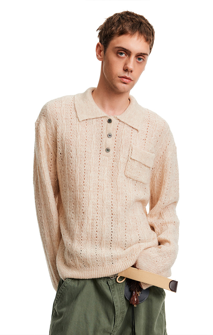 MADWITCH EYELET HENLEY TOP #C2510Q25