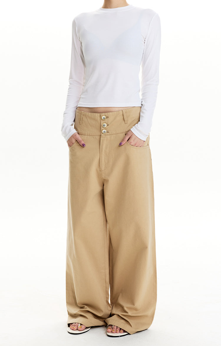 MADWIT BUTTON FRONT STRAIGHT PANTS #WM2588