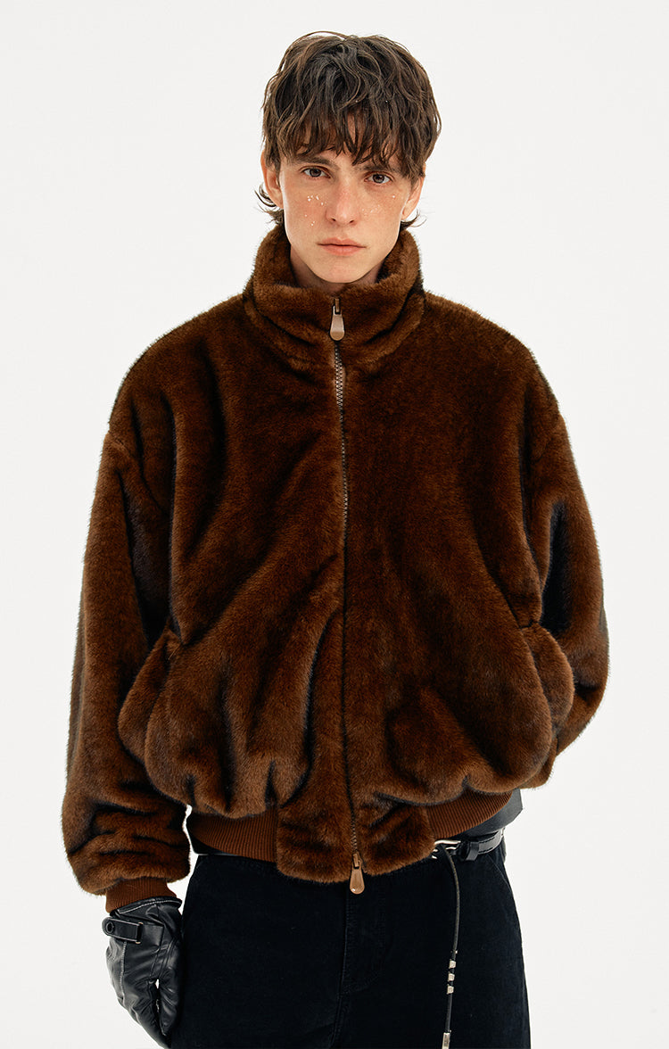 MADWITCH FAUX FUR STAND COLLAR COAT #256086