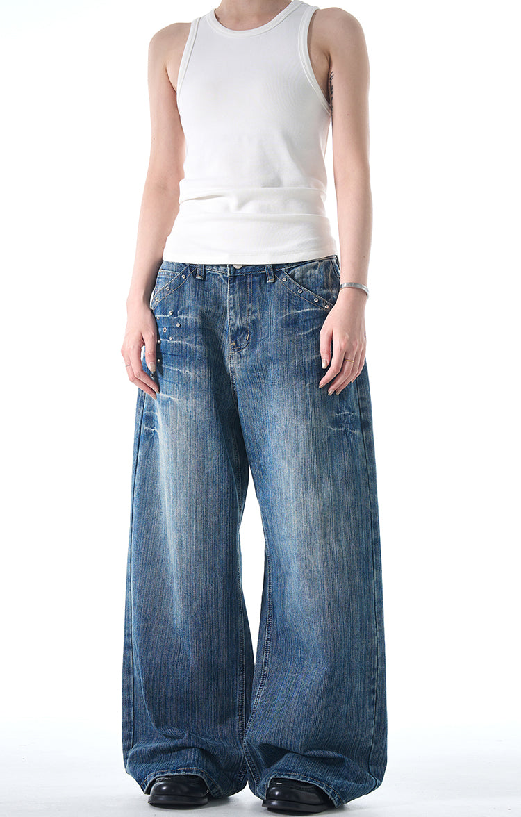 MADWITCH STUDDED VINTAGE JEANS #FX069