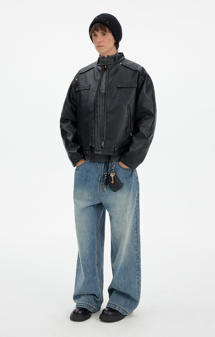 MADWITCH DECONSTRUCTED PU BIKER DOWN JACKET #YR001
