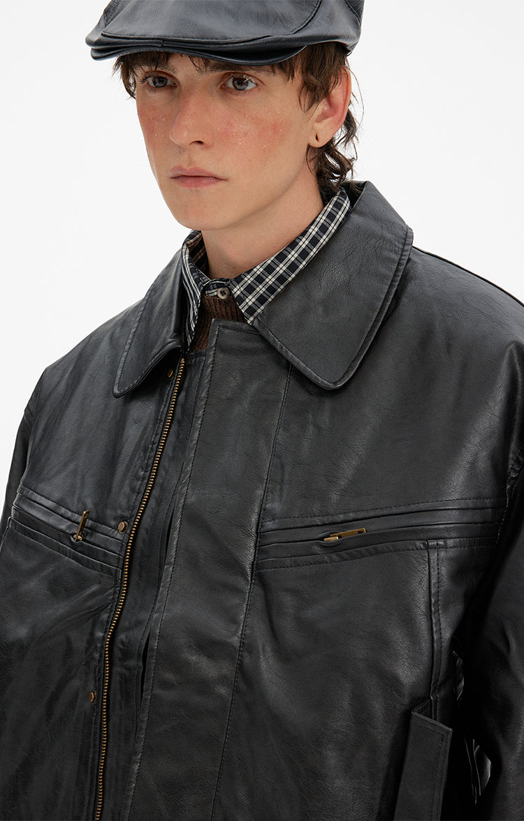 MADWITCH RETRO COLLAR PU BIKER JACKET #N1708