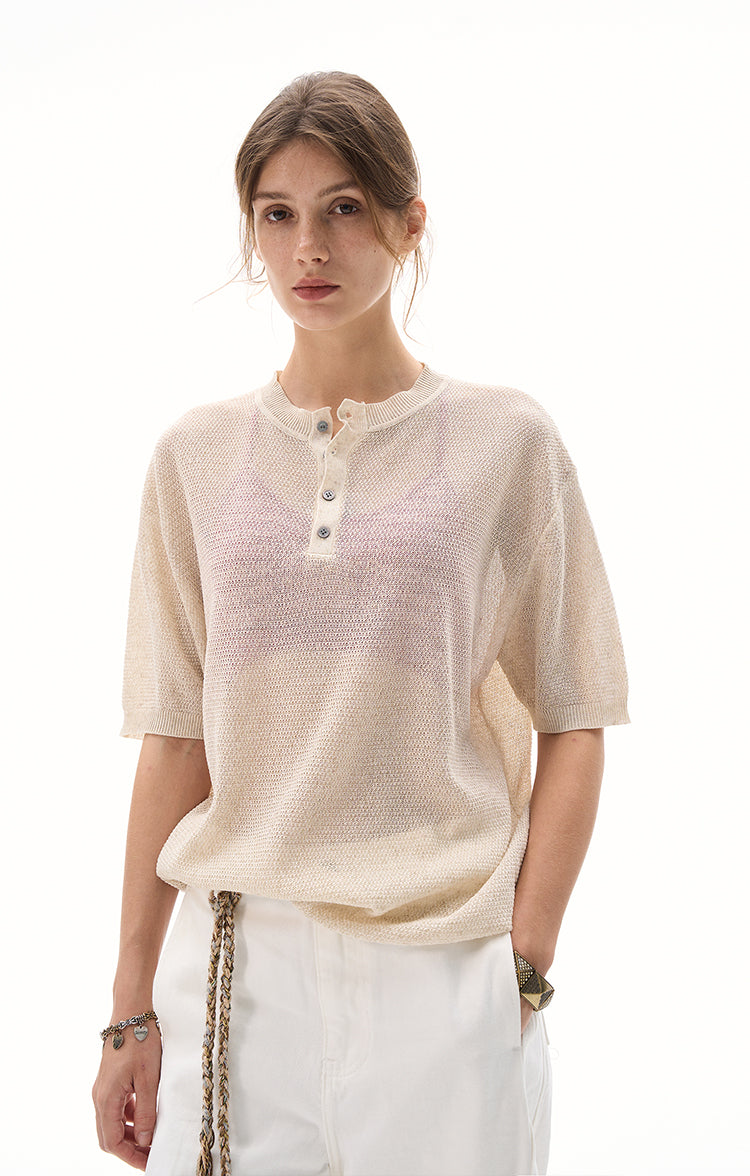 MADWITCH LACE KNIT SHORT SLEEVE TOP #M367