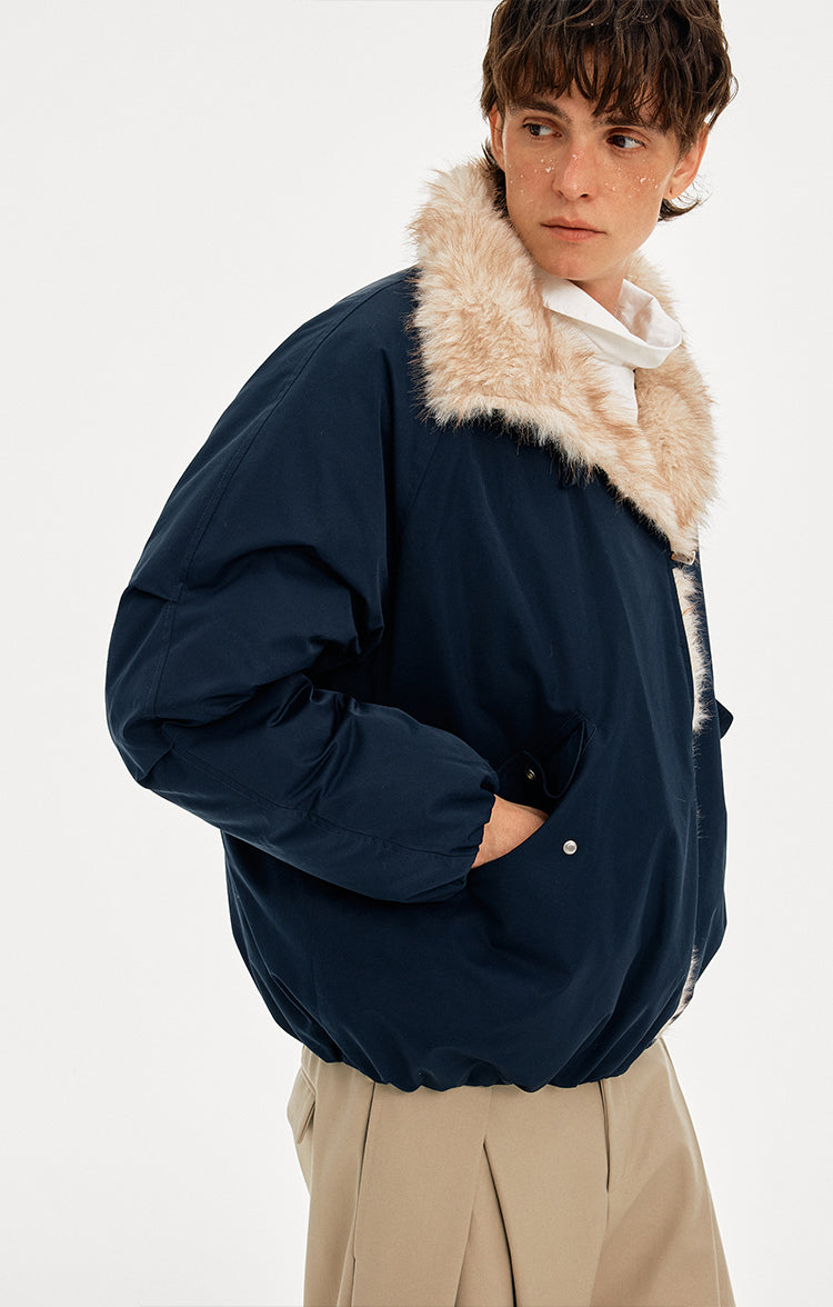 MADWITCH HORN BUTTON FUR COLLAR COAT #AW25509