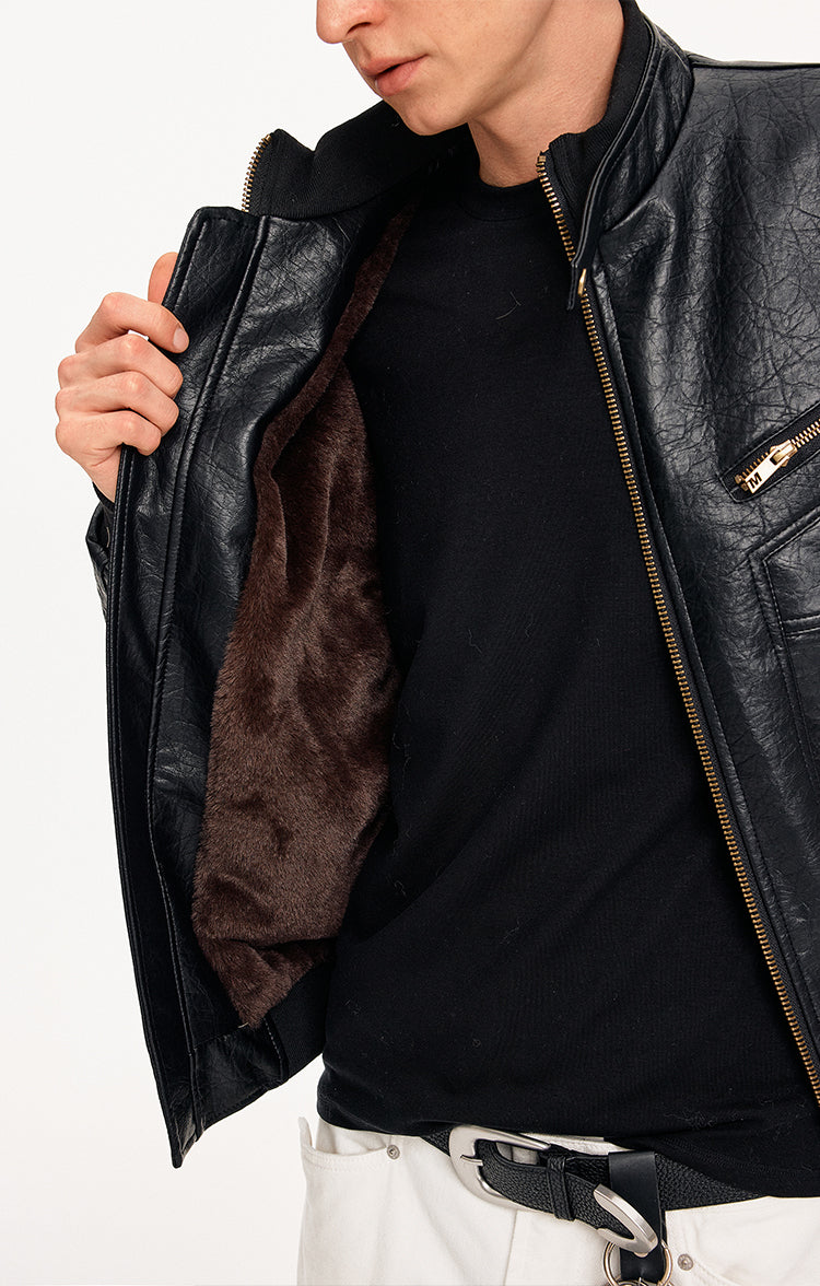 MADWITCH DISTRESSED PU LEATHER JACKET #256105-1