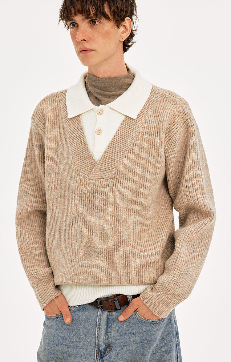 MADWITCH COLORBLOCK FAUX LAYER WOOL SWEATER #STYY8888