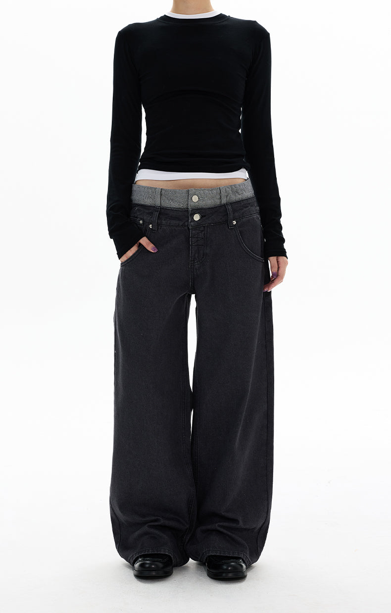 MADWITCH DOUBLE WAISTBAND WIDE JEANS #G6916
