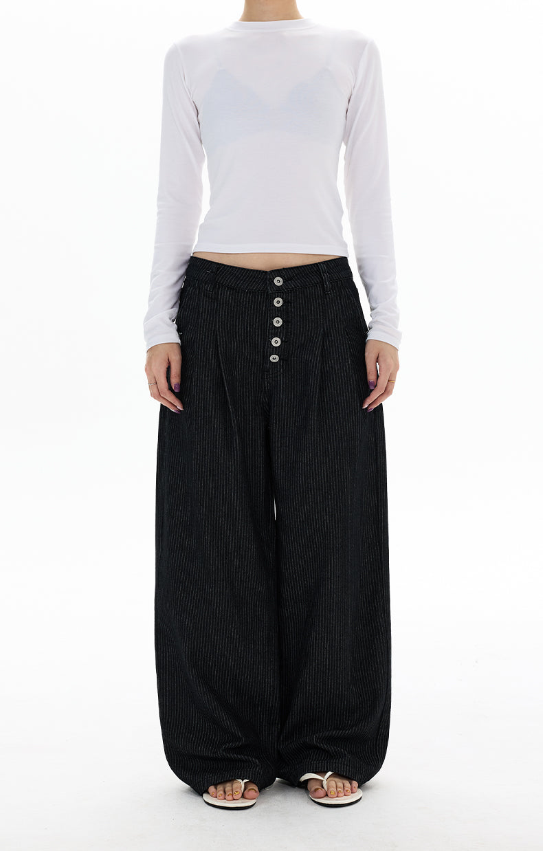 MADWITCH BUTTONED STRIPE WIDE TROUSERS #DR6989