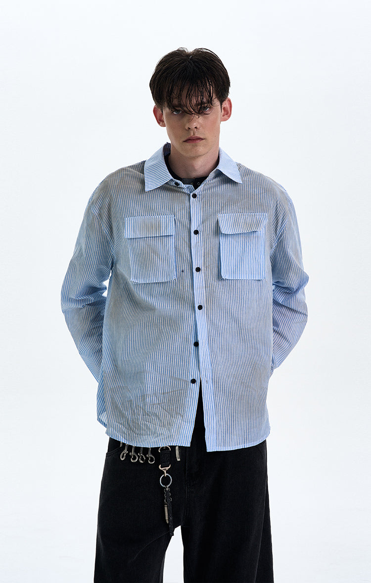MADWITCH DIRTYFIT STRIPED BUTTON-UP SHIRT #L832