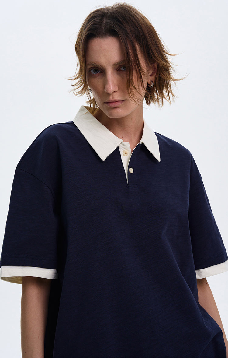 MADWITCH CONTRAST COLLAR SHORT-SLEEVE SHIRT #C1269X25