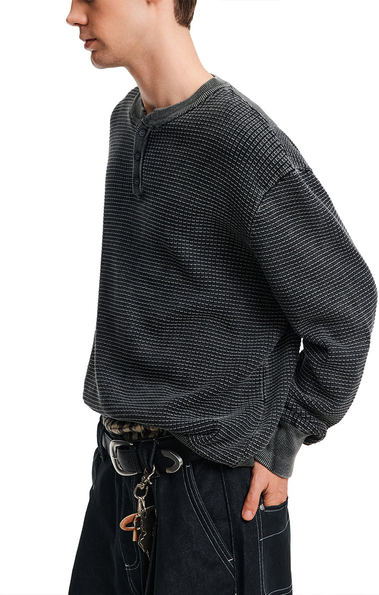 MADWITCH WAFFLE HENLEY KNIT #AK070