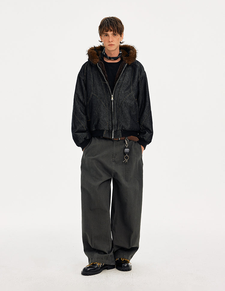 MADWITCH WASHED DENIM FUR COLLAR JACKET #Z2628