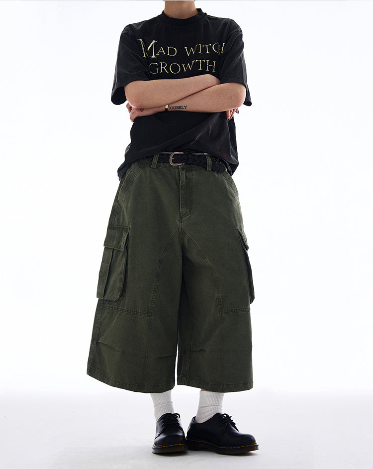 MADWITCH WIDE-LEG CARGO CROPPED PANTS #A592