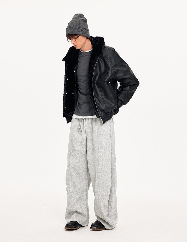 MADWITCH FAUX LAYER PU HOODED JACKET #880603
