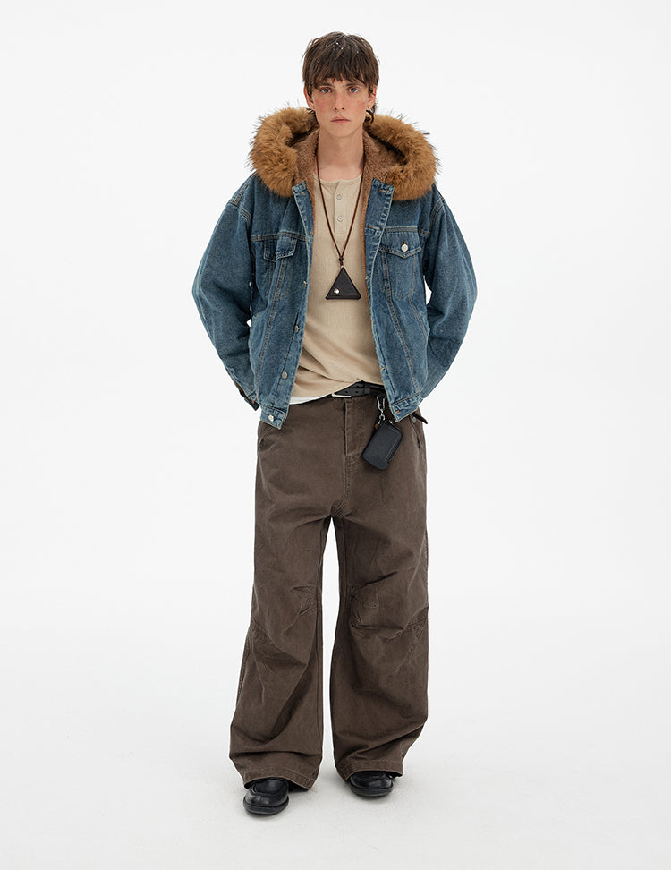 MADWITCH VINTAGE FUR COLLAR DENIM JACKET #RW169