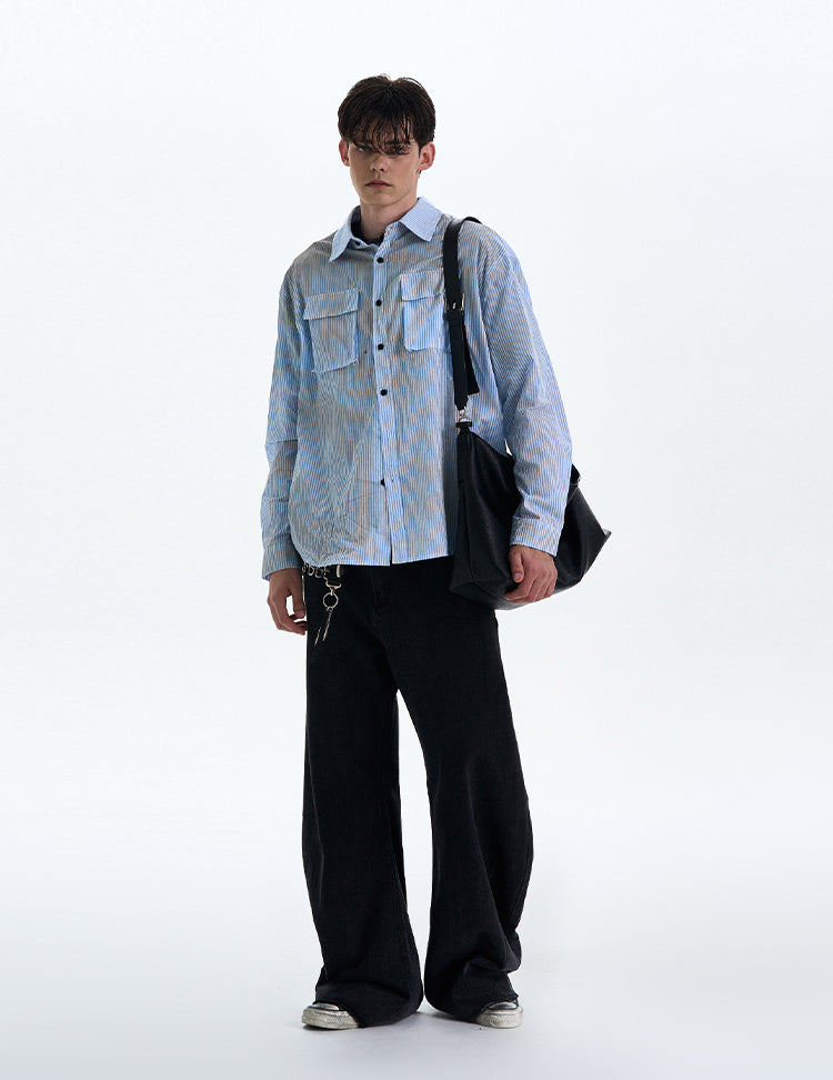 MADWITCH DIRTYFIT STRIPED BUTTON-UP SHIRT #L832