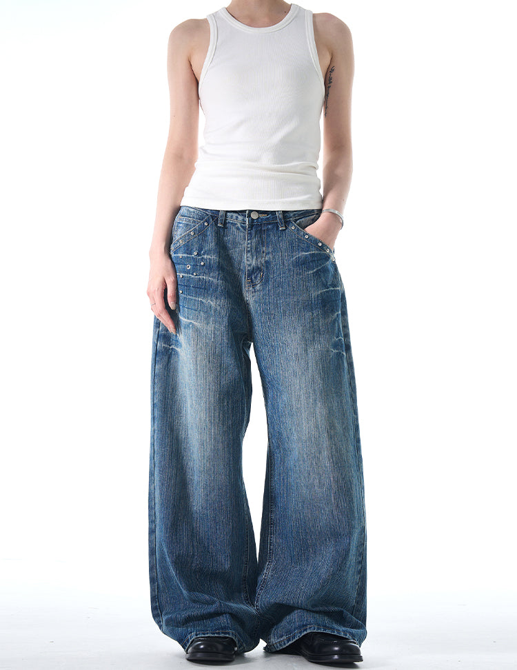 MADWITCH STUDDED VINTAGE JEANS #FX069