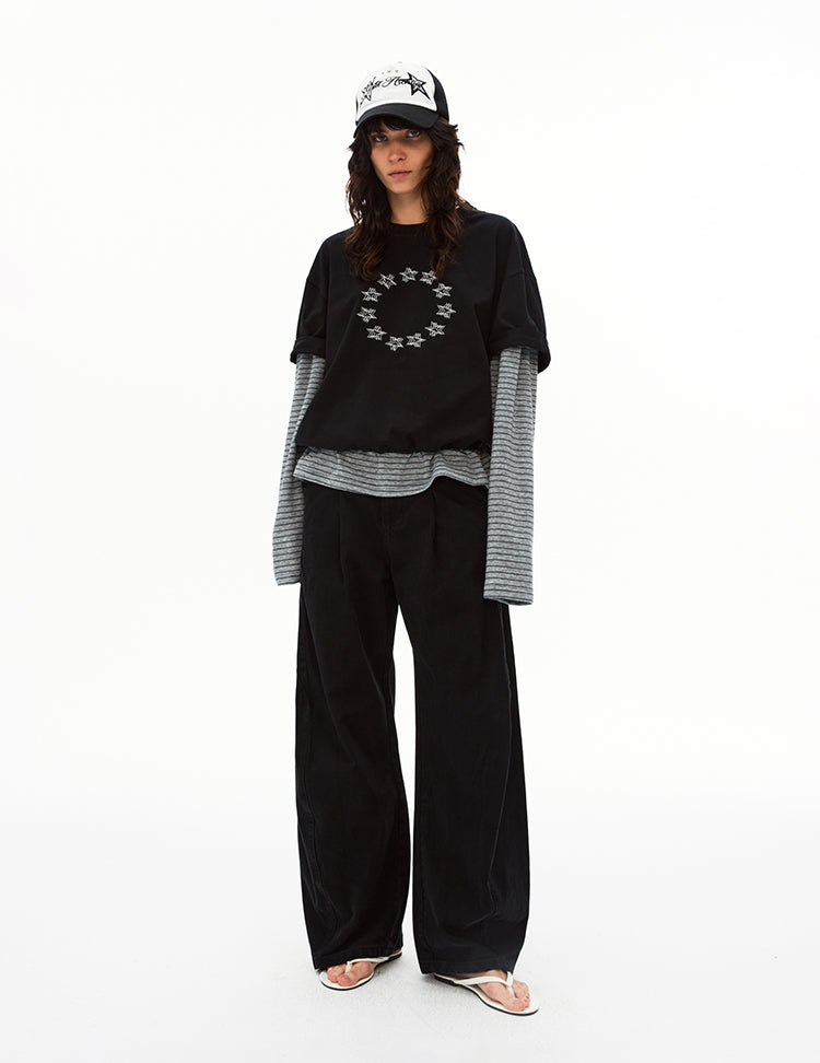 MADWITCH PATCHWORK FAUX LAYER TEE #T633