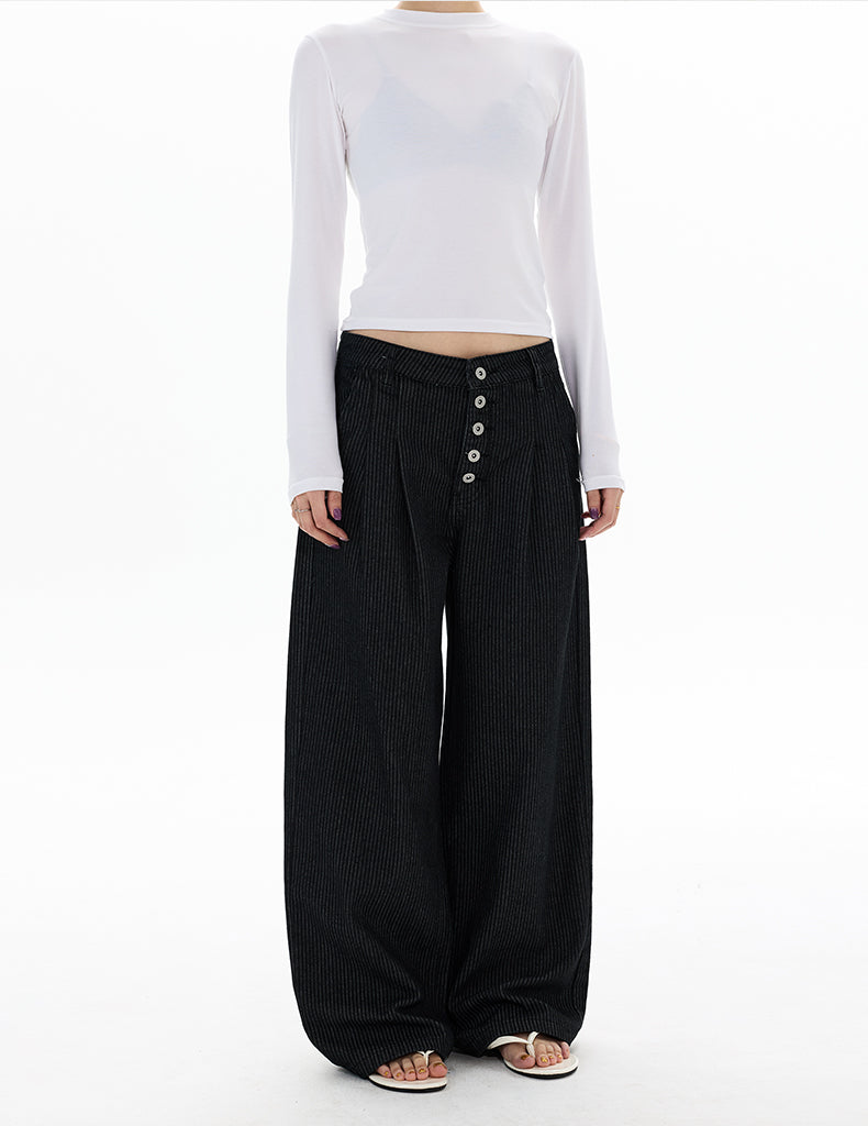 MADWITCH BUTTONED STRIPE WIDE TROUSERS #DR6989