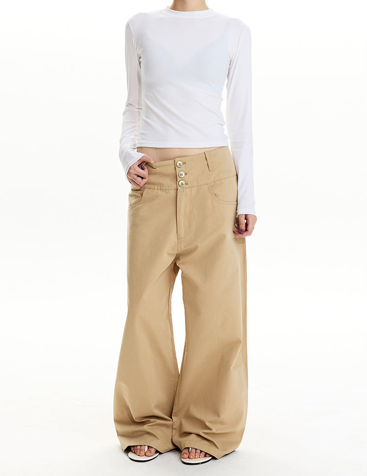 MADWIT BUTTON FRONT STRAIGHT PANTS #WM2588