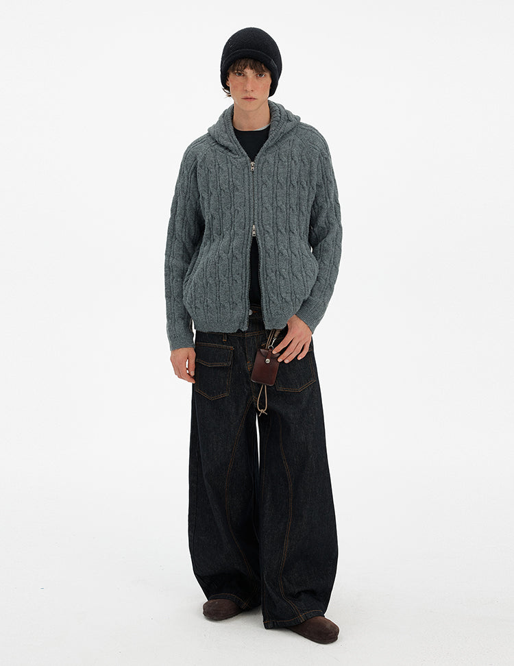 MADWITCH RETRO CABLE KNIT HOODIE #MY020