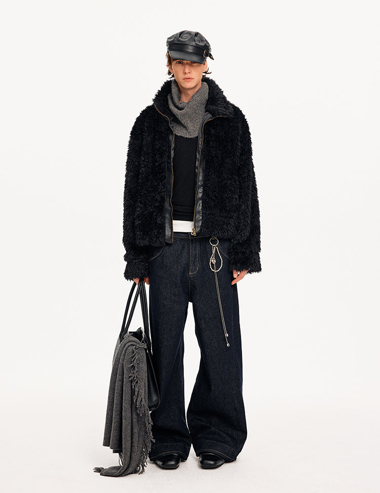 MADWITCH PATCHWORK SHEARLING COLLAR JACKET #256152