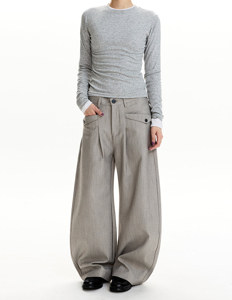MADWIT PLEATED HERRINGBONE WIDE TROUSERS #HK6959
