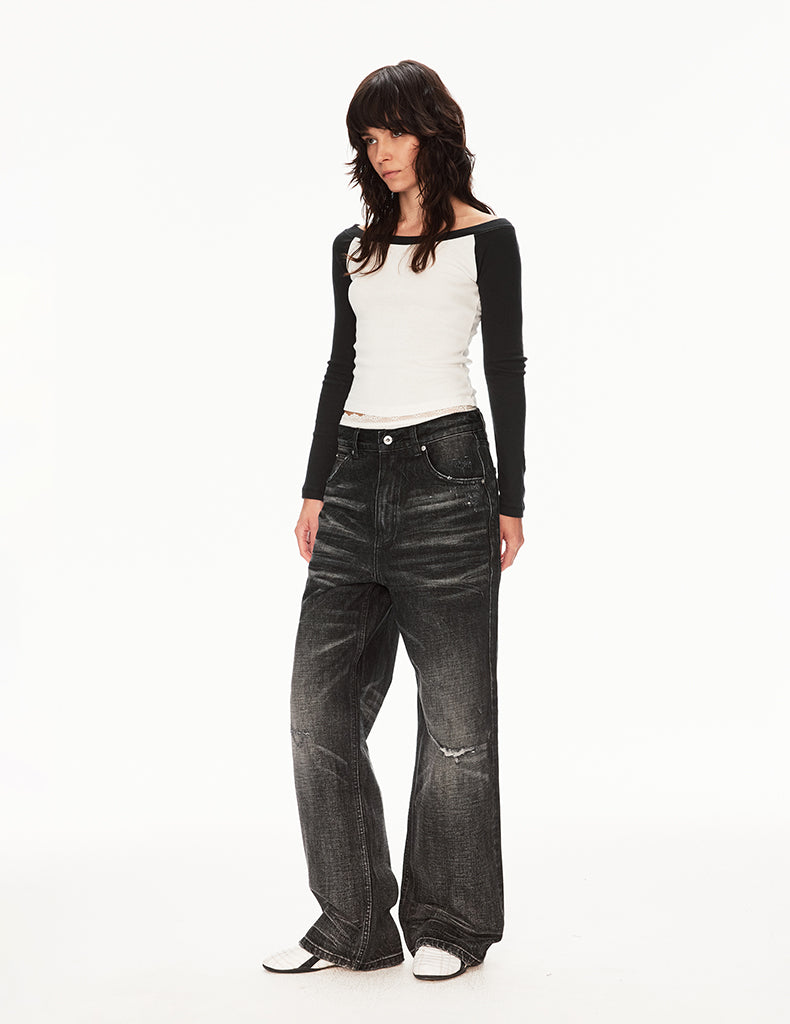 MADWIT RIPPED WIDE JEANS #GPC9792