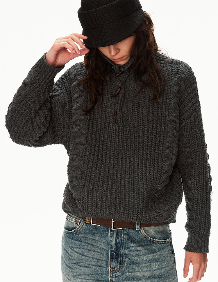 MADWITCH CABLE KNIT STAND COLLAR SWEATER #MY25612
