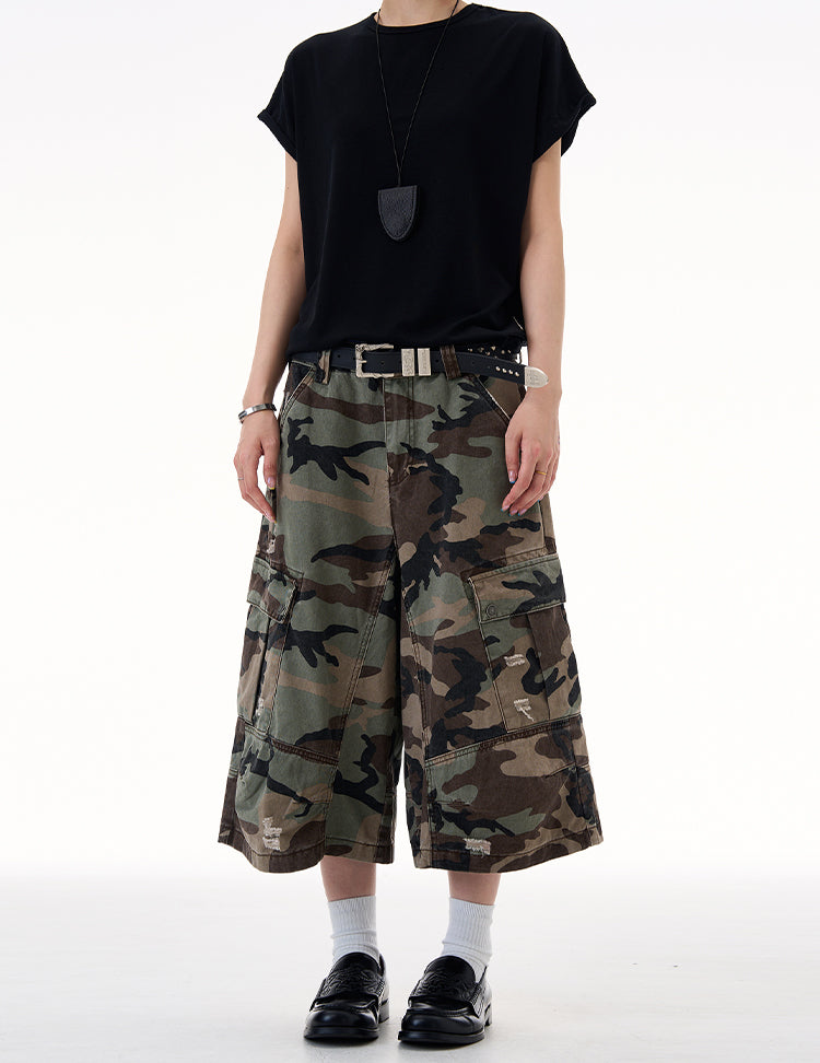 MADWITCH CAMO DISTRESSED UTILITY CAPRIS #CK3512D