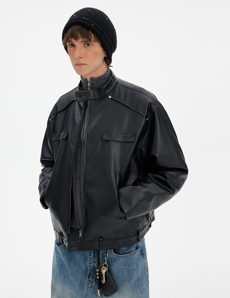 MADWITCH DECONSTRUCTED PU BIKER DOWN JACKET #YR001