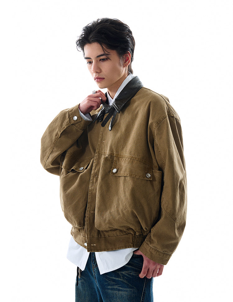 MADWITCH LARGE POCKET LEATHER COLLAR JACKET #W2511