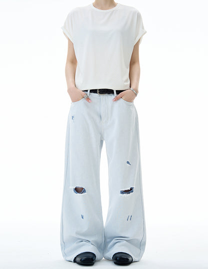 MADWITCH DISTRESSED FLOOR-LENGTH JEANS #58226