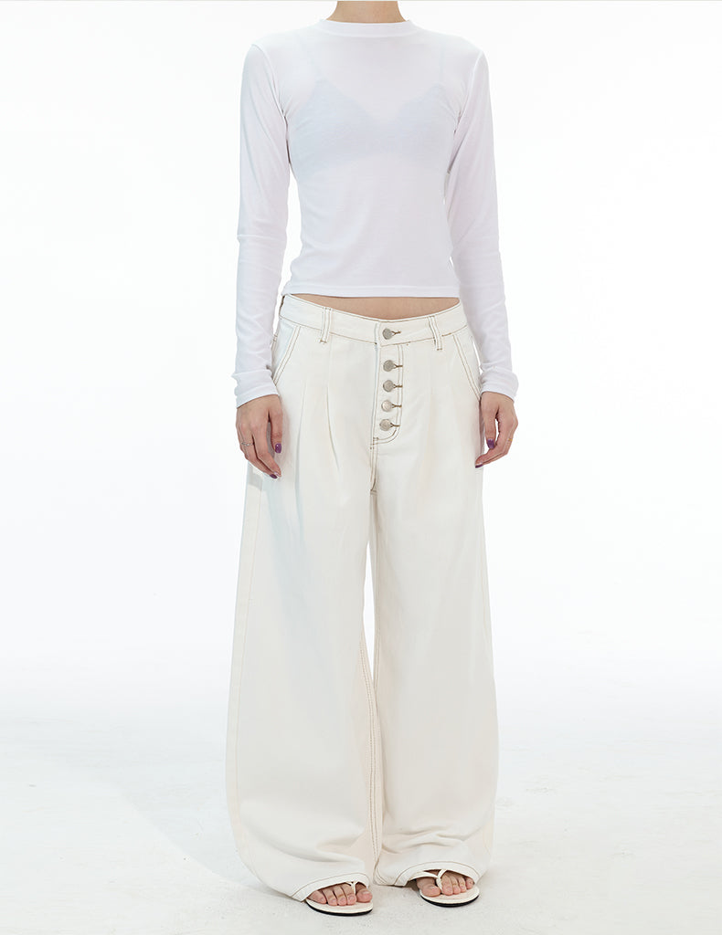 MADWITCH DOUBLE PLEAT BUTTON FRONT JEANS #G6935-1