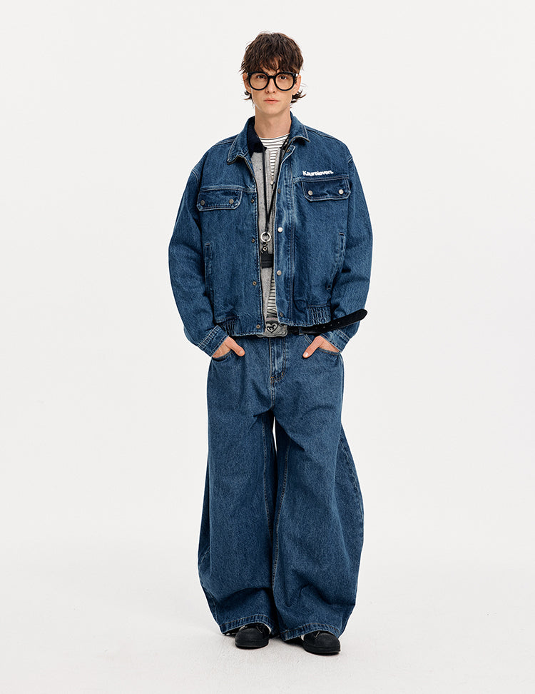 MADWITCH LETTER PRINT WASHED DENIM JACKET #GPCW1351