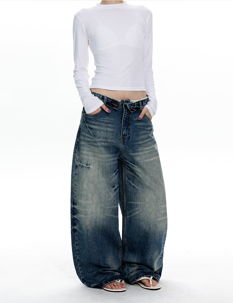 MADWITCH TURNED-UP WAIST WASHED JEANS #GPC9736