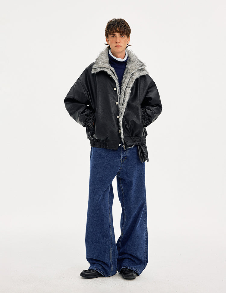 MADWITCH LEATHER QUILTED FUR COLLAR JACKET #AW25502