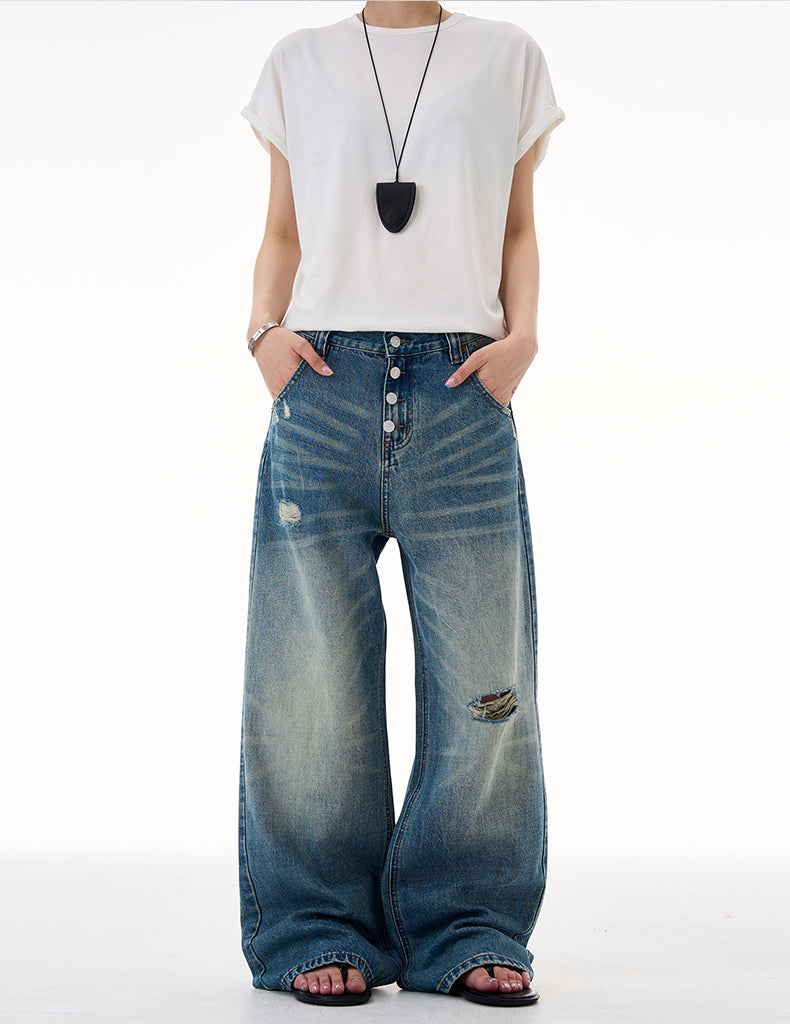 MADWITCH DISTRESSED BUTTON FLY DENIM #CK9623
